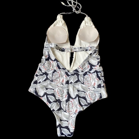 TAVIK Emme Honey Evening Black & White Floral Plunge One-Piece Swimsuit SZ S - Picture 9 of 11
